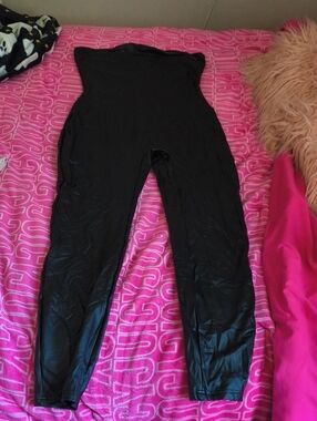 Black Faux Leather Jumpsuit
